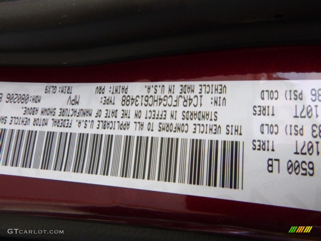2017 Grand Cherokee Color Code PRV for Velvet Red Pearl Photo #115029723