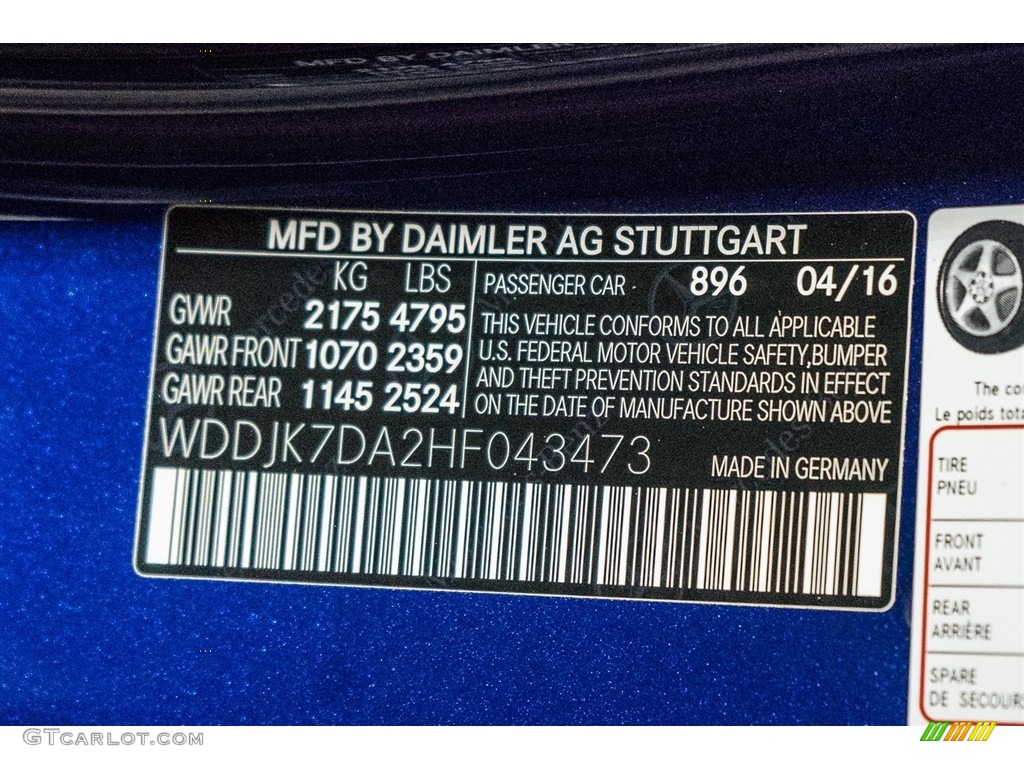 2017 SL Color Code 896 for Brilliant Blue Metallic Photo #115035264