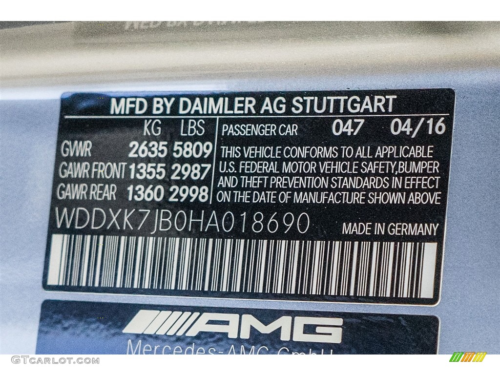 2017 S Color Code 047 for AMG Alubeam Silver Photo #115036530