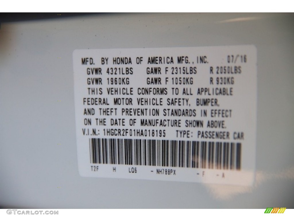 2017 Accord Color Code NH788PX for White Orchid Pearl Photo #115044257