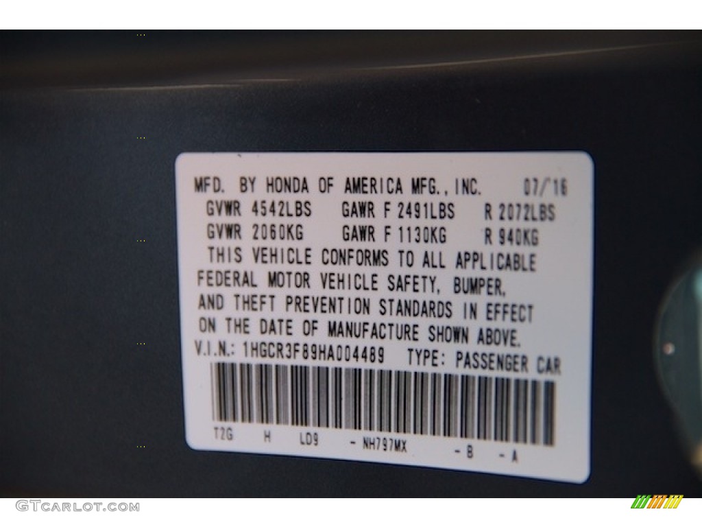 2017 Accord Color Code NH797MX for Modern Steel Metallic Photo #115044713
