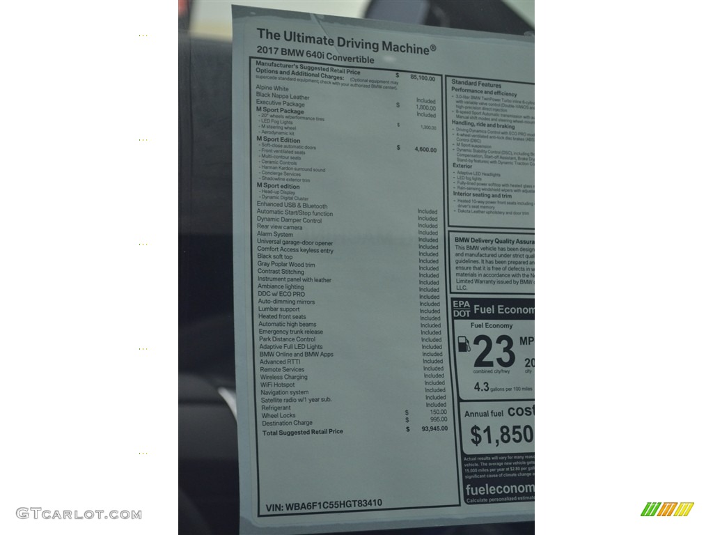 2017 6 Series 640i Convertible - Alpine White / Black photo #5