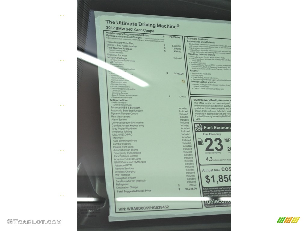 2017 BMW 6 Series 640i Gran Coupe Window Sticker Photo #115058607