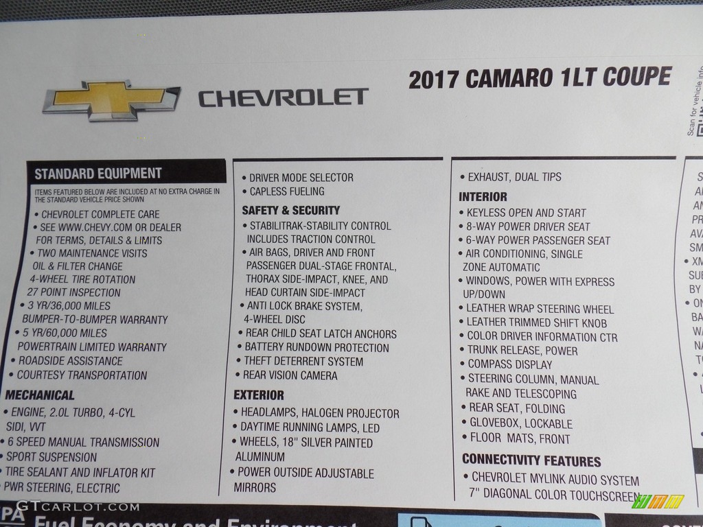 2017 Chevrolet Camaro LT Coupe Window Sticker Photo #115061232