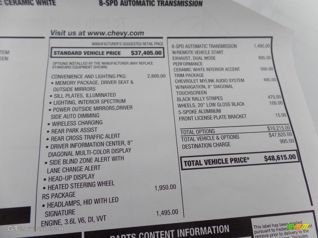 2017 Chevrolet Camaro LT Convertible Window Sticker Photos