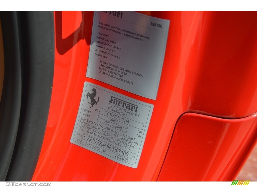 2015 Ferrari California T Info Tag Photo #115063471