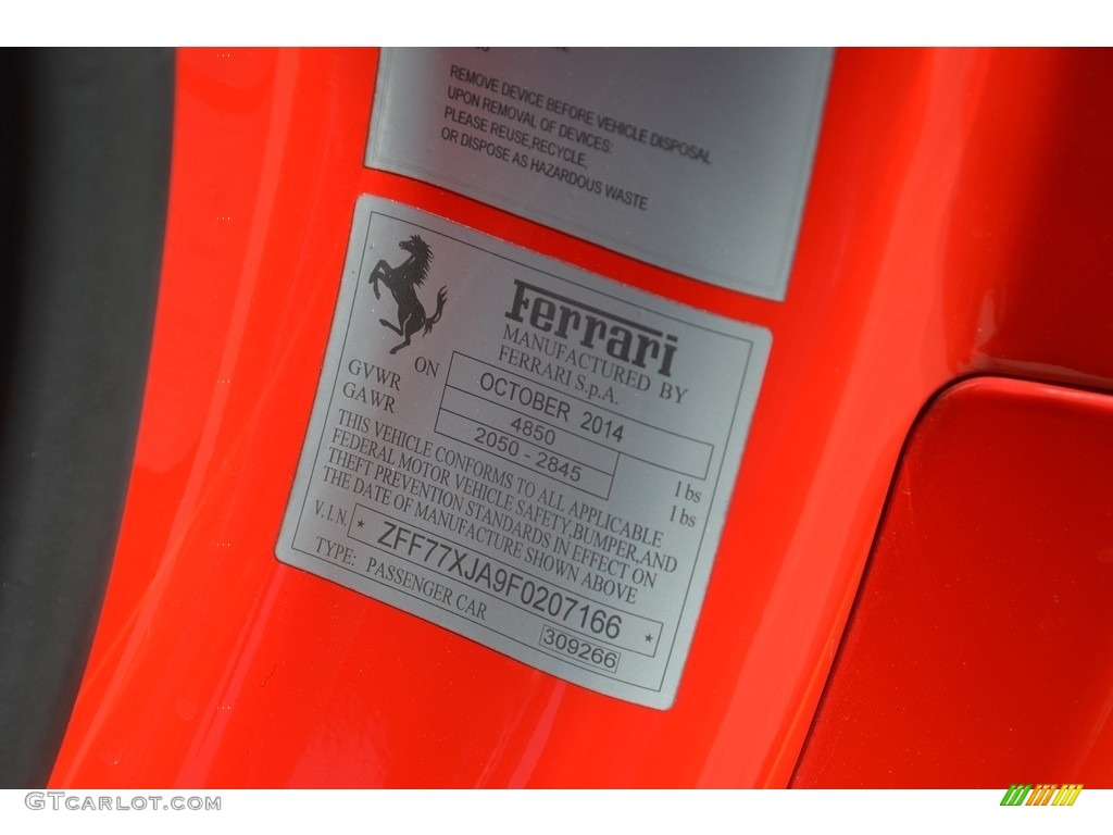 2015 Ferrari California T Info Tag Photos