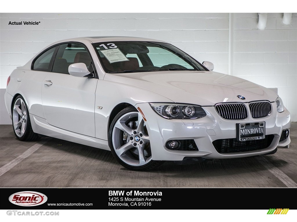 2013 3 Series 335i Coupe - Mineral White Metallic / Coral Red/Black photo #1