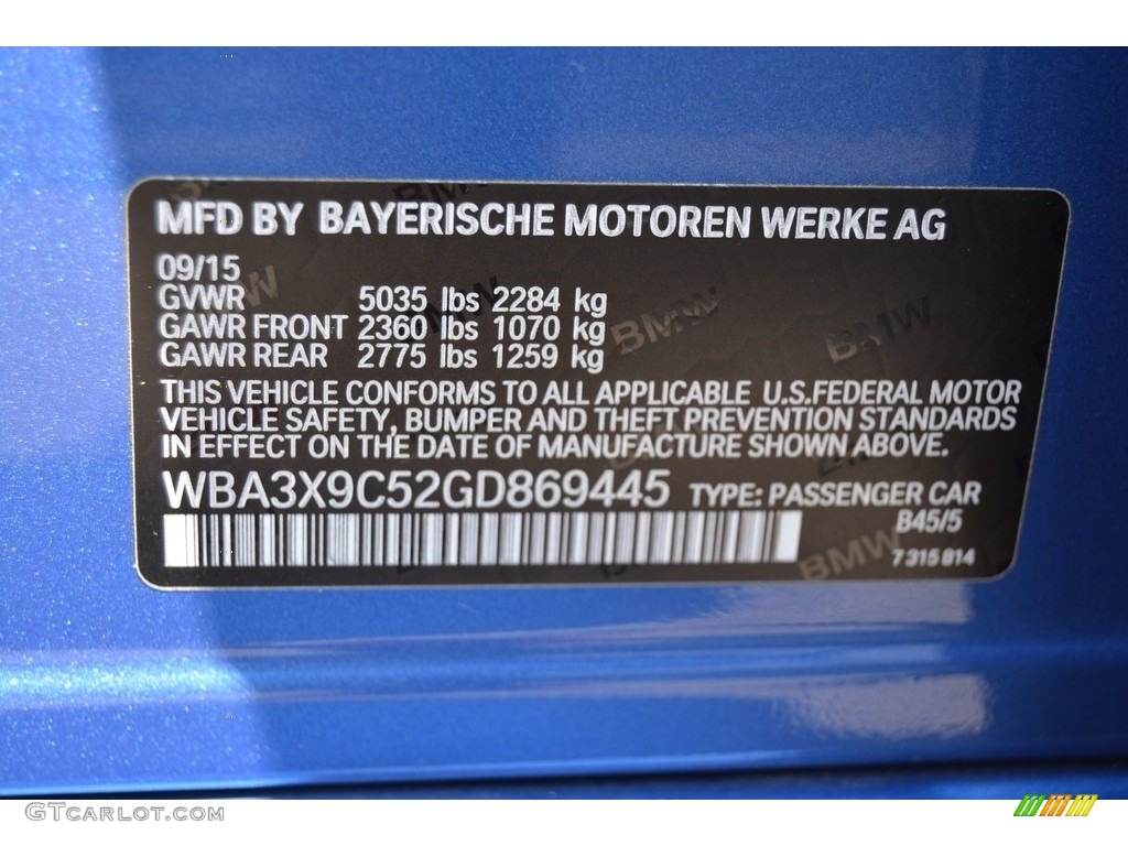 2016 BMW 3 Series 335i xDrive Gran Turismo Color Code Photos