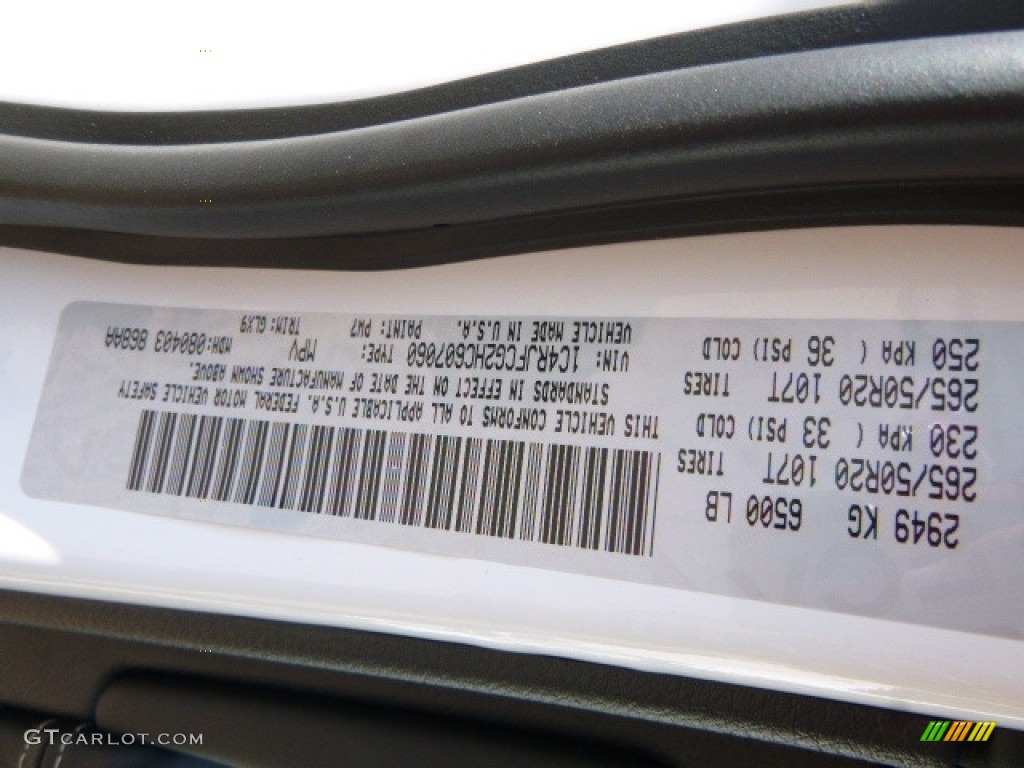 2017 Grand Cherokee Color Code PW7 for Bright White Photo #115098887
