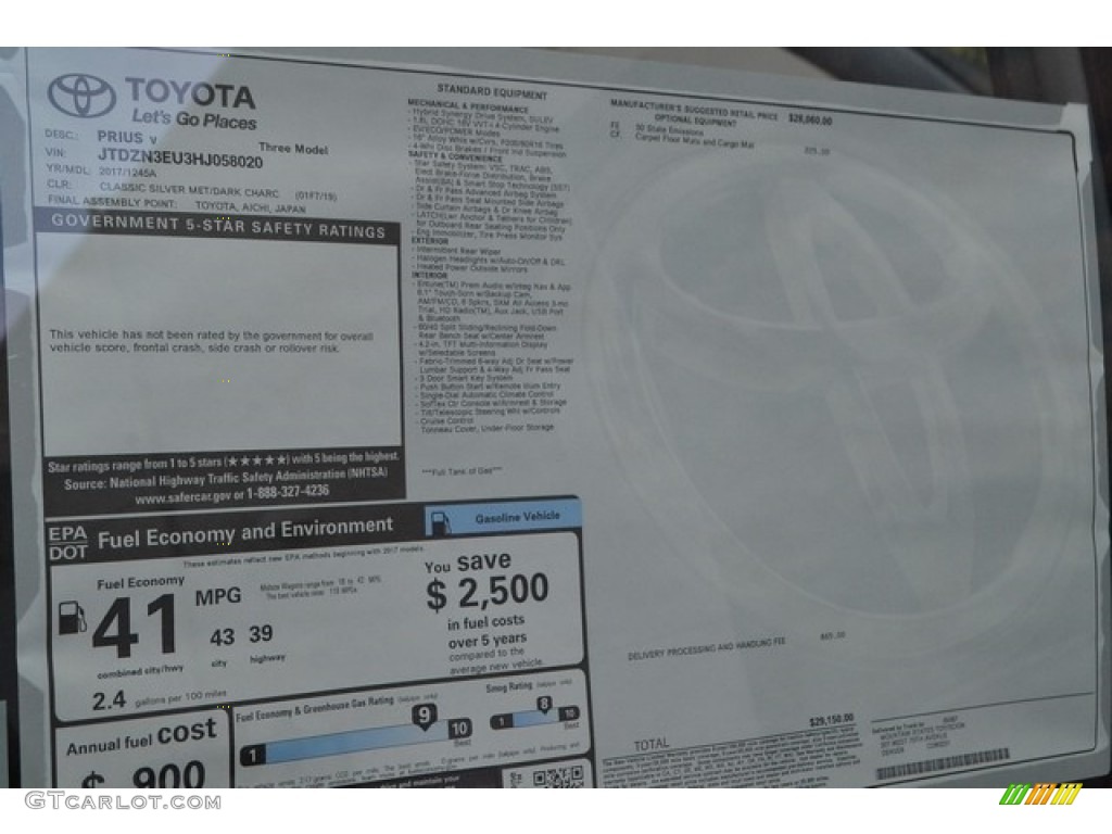 2017 Toyota Prius v Three Window Sticker Photo #115099167