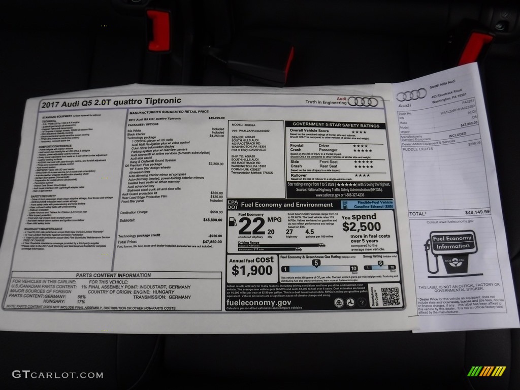 2017 Audi Q5 2.0 TFSI Premium Plus quattro Window Sticker Photo #115110930