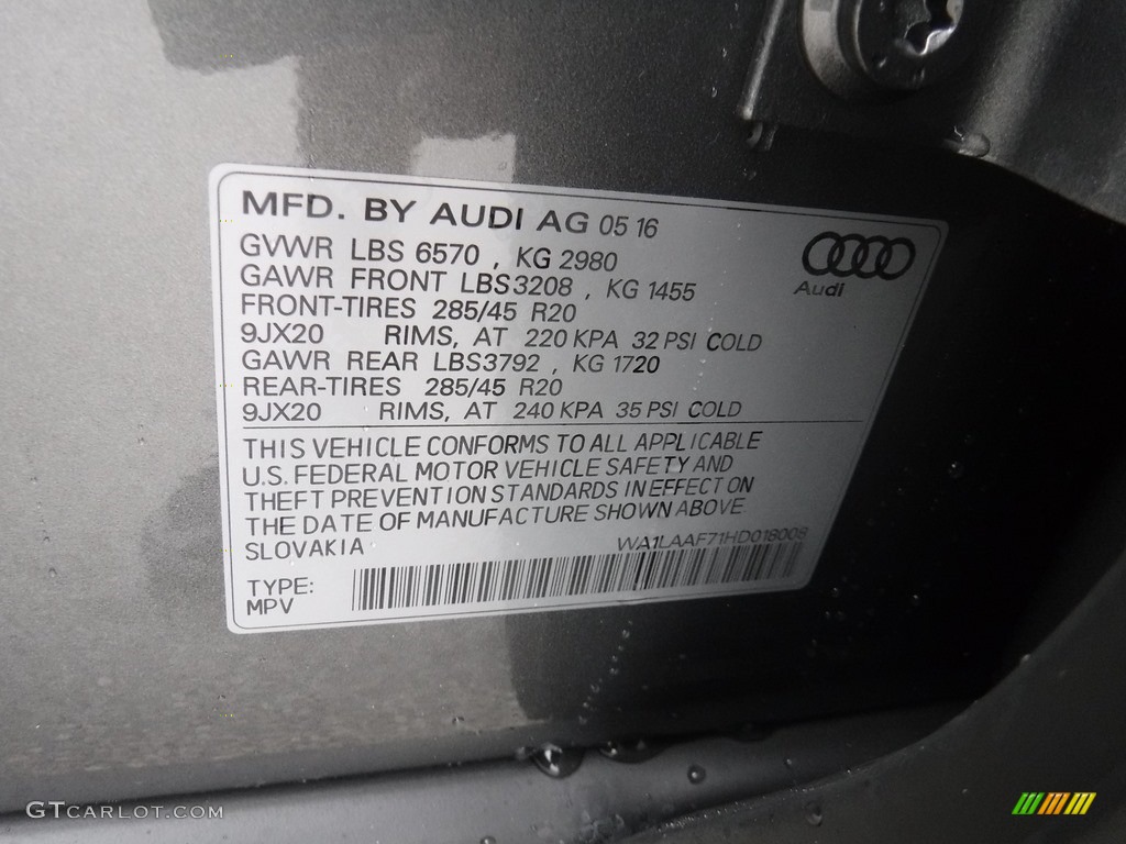 2017 Q7 3.0T quattro Premium Plus - Graphite Gray Metallic / Black photo #40