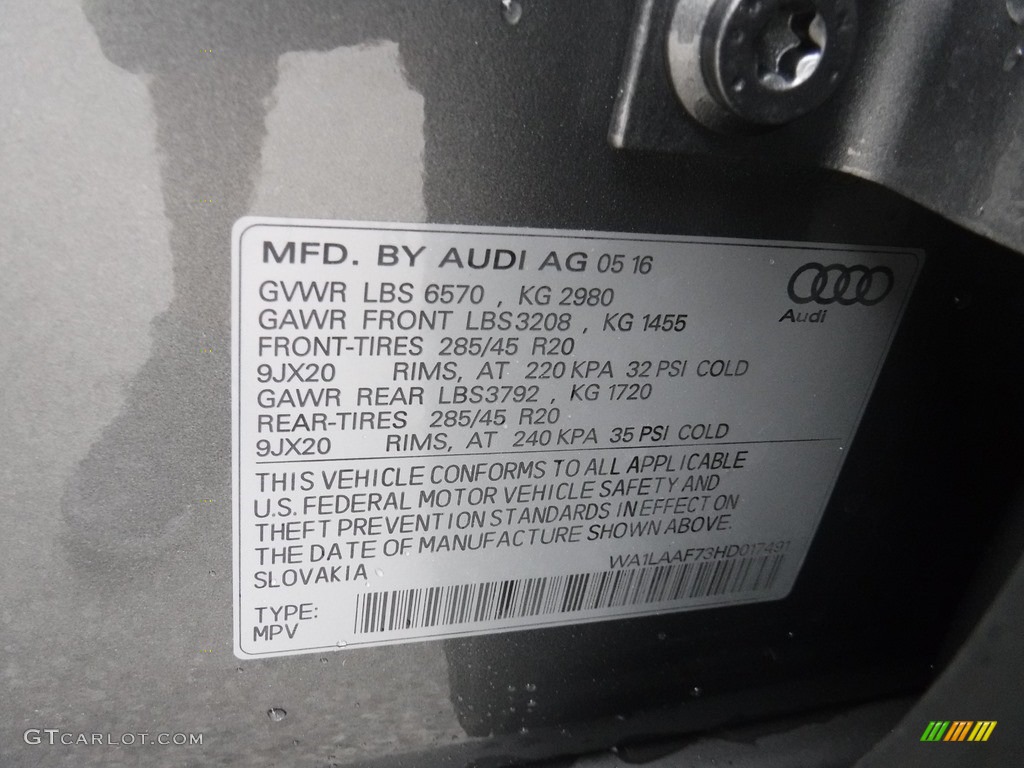 2017 Q7 3.0T quattro Premium Plus - Graphite Gray Metallic / Nougat Brown photo #40