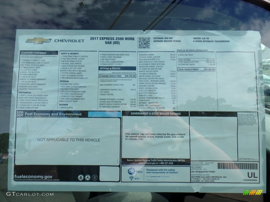 2017 Chevrolet Express 2500 Cargo WT Window Sticker Photo #115126488