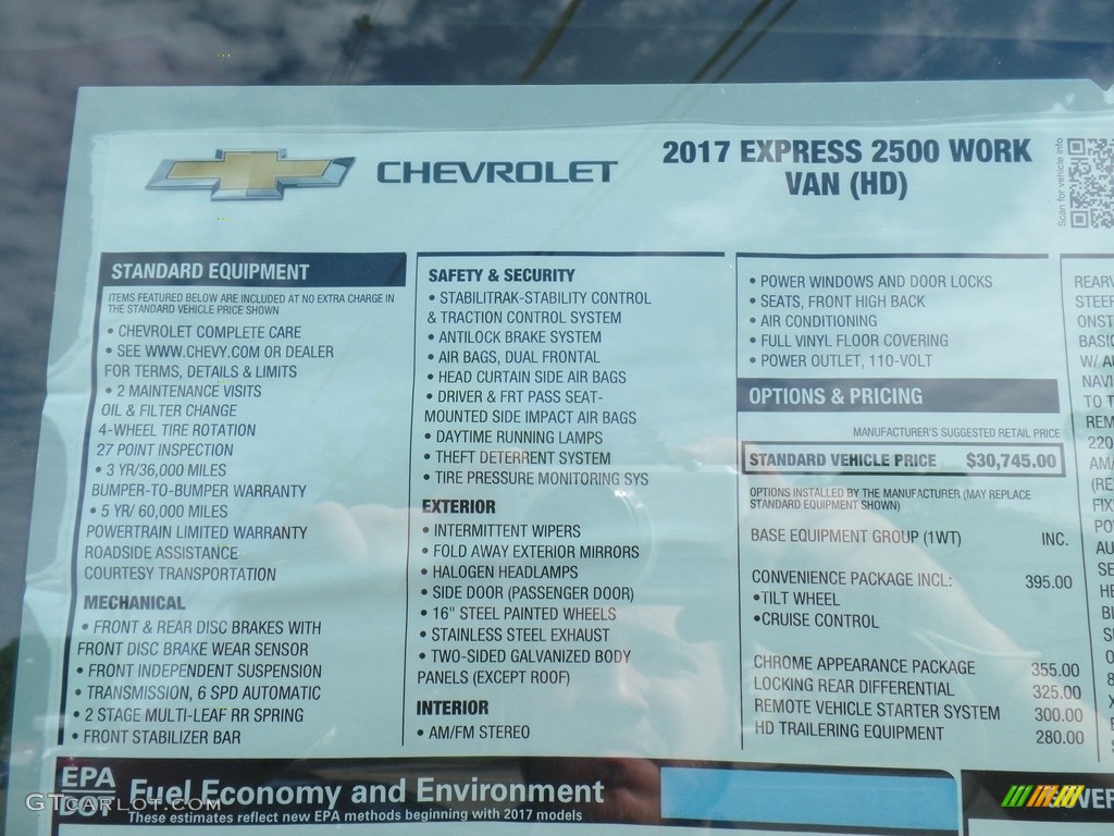 2017 Chevrolet Express 2500 Cargo WT Window Sticker Photo #115126497