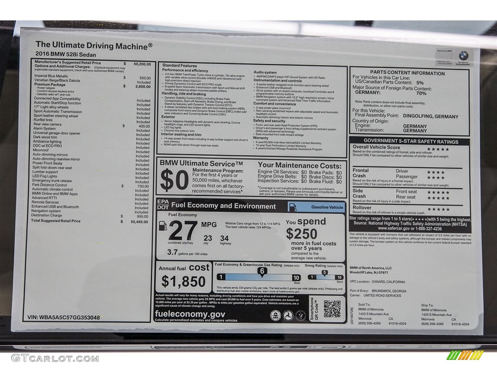 2016 5 Series 528i Sedan - Imperial Blue Metallic / Venetian Beige/Black photo #11
