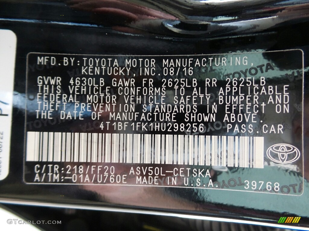 2017 Camry Color Code 218 for Midnight Black Metallic Photo #115140449