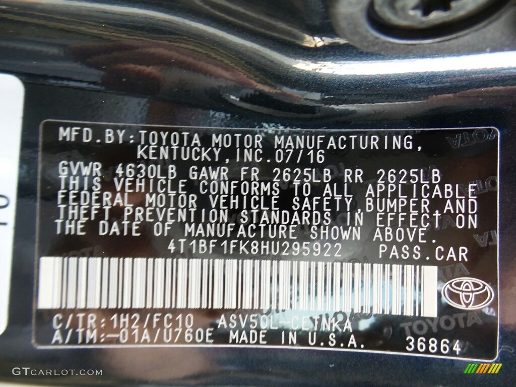 2017 Camry Color Code 1H2 for Cosmic Gray Mica Photo #115141487