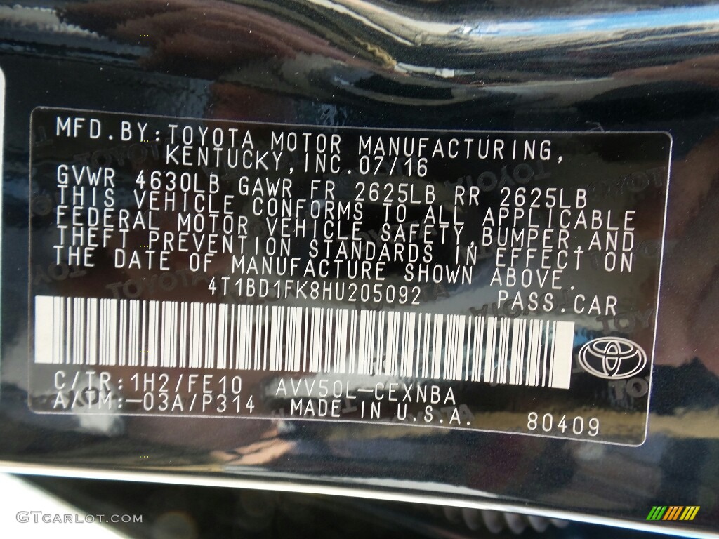 2017 Camry Color Code 1H2 for Cosmic Gray Mica Photo #115148738