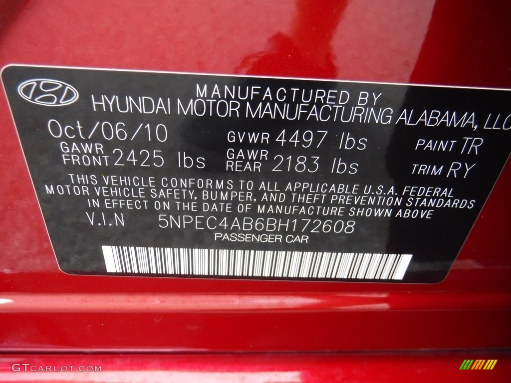 2011 Sonata SE 2.0T - Venetian Red / Black photo #24