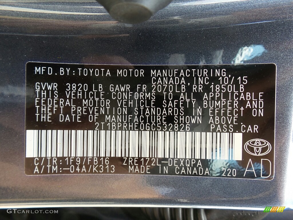 2016 Toyota Corolla LE Eco Color Code Photos