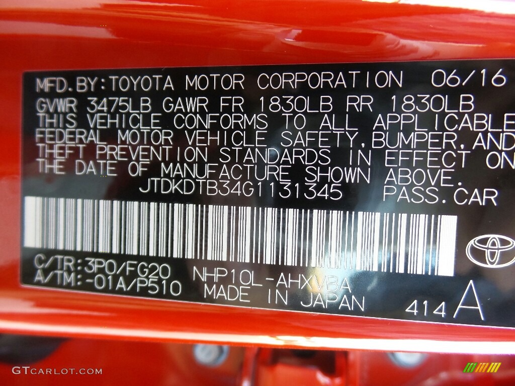 2016 Prius c Color Code 3P0 for Absolutely Red Photo #115177748