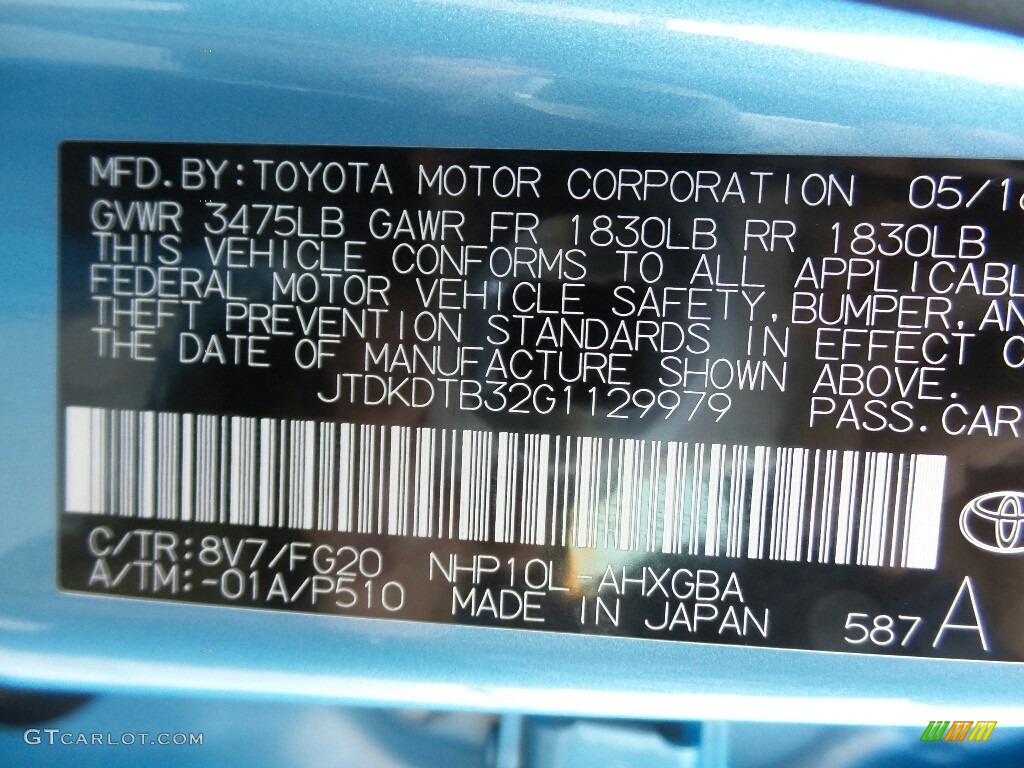 2016 Prius c Color Code 8V7 for Sparkling Sea Metallic Photo #115178920