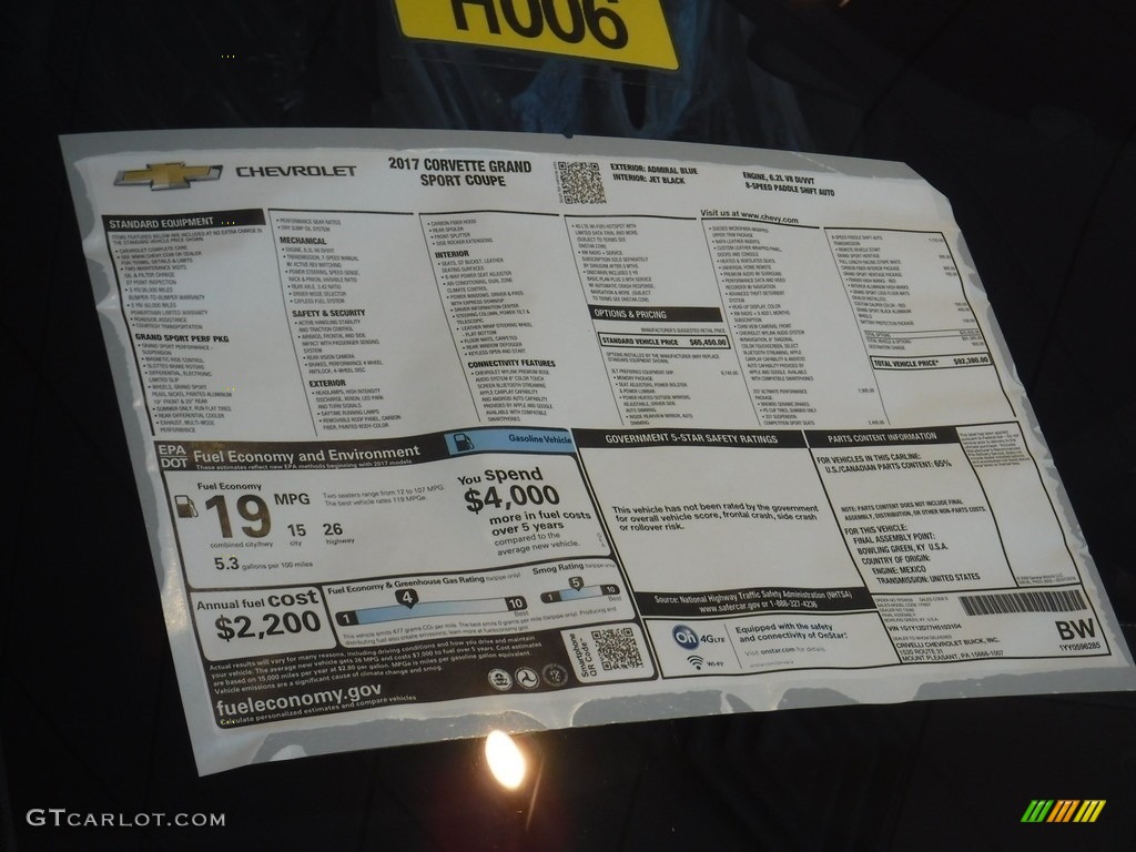 2017 Chevrolet Corvette Grand Sport Coupe Window Sticker Photo #115184116