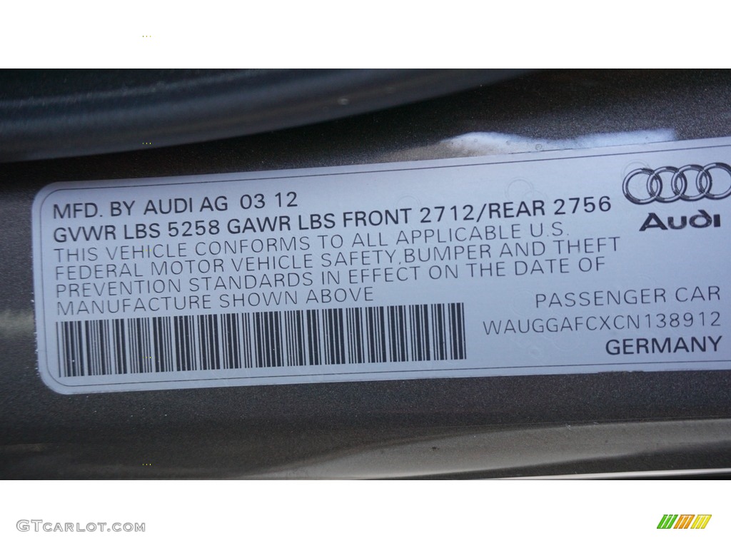 2012 A6 3.0T quattro Sedan - Dakota Gray Metallic / Black photo #43