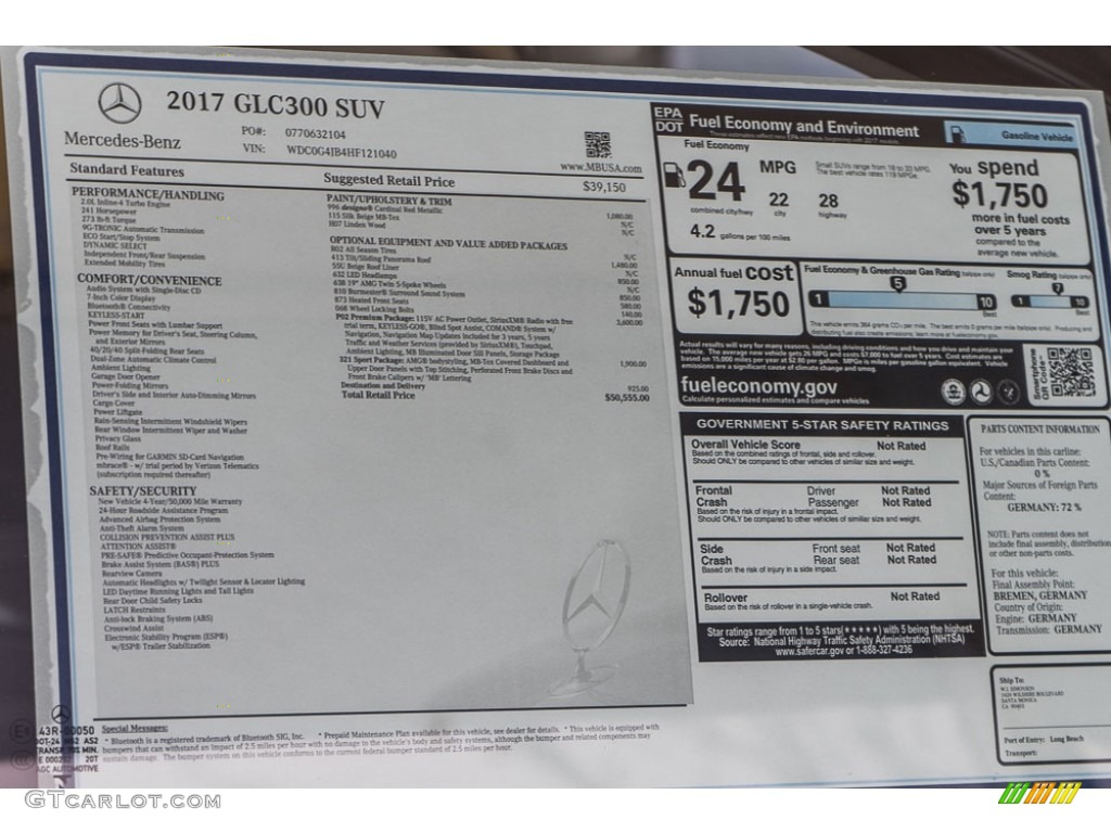 2017 Mercedes-Benz GLC 300 Window Sticker Photo #115199207