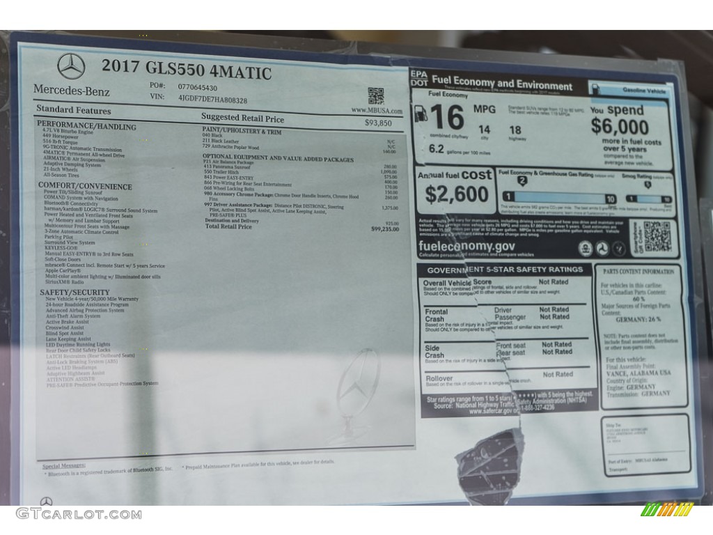 2017 Mercedes-Benz GLS 550 4Matic Window Sticker Photo #115199543