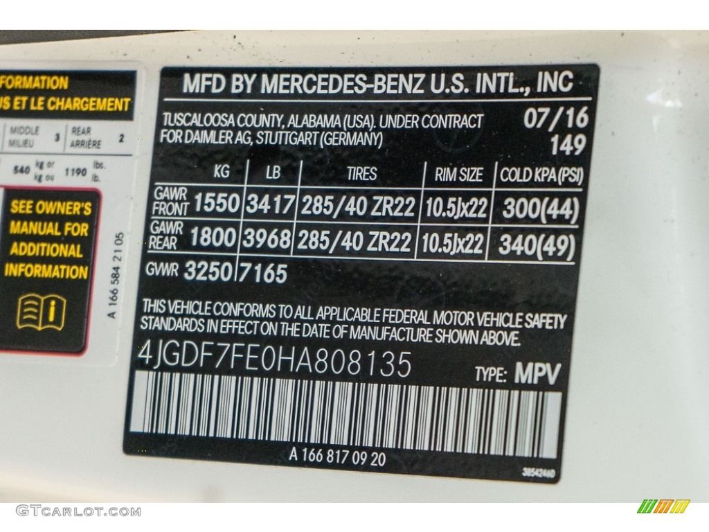 2017 GLS Color Code 149 for Polar White Photo #115199732