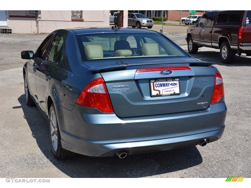 2012 Fusion SEL V6 - Steel Blue Metallic / Camel photo #6