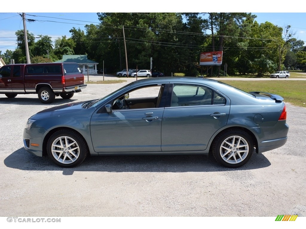 2012 Fusion SEL V6 - Steel Blue Metallic / Camel photo #7