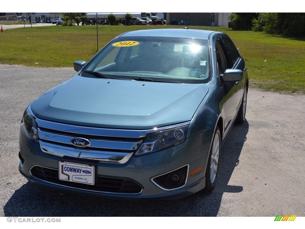 2012 Fusion SEL V6 - Steel Blue Metallic / Camel photo #8
