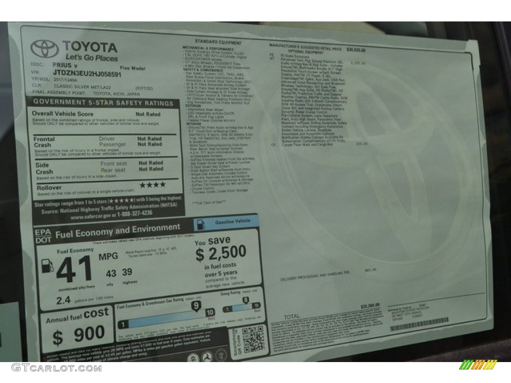 2017 Toyota Prius v Five Window Sticker Photo #115236730