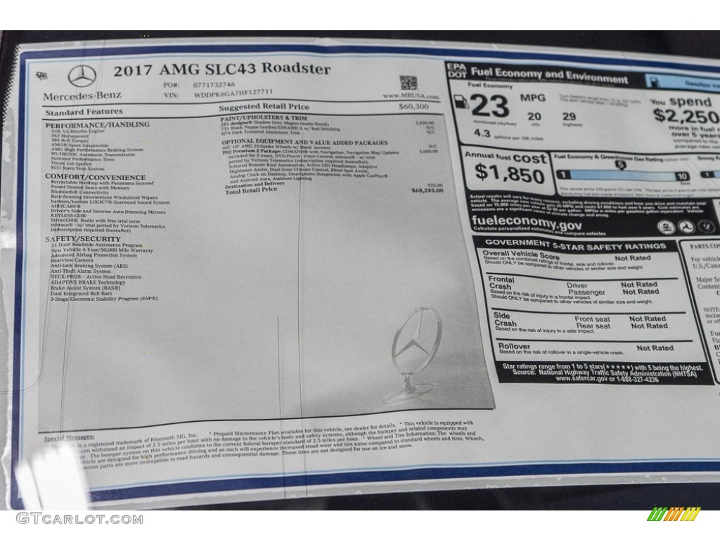 2017 Mercedes-Benz SLC 43 AMG Roadster Window Sticker Photo #115251499