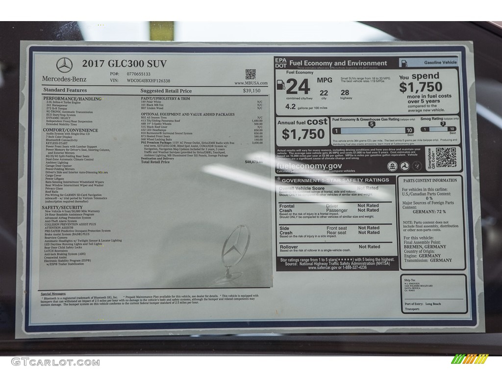 2017 Mercedes-Benz GLC 300 Window Sticker Photo #115251805