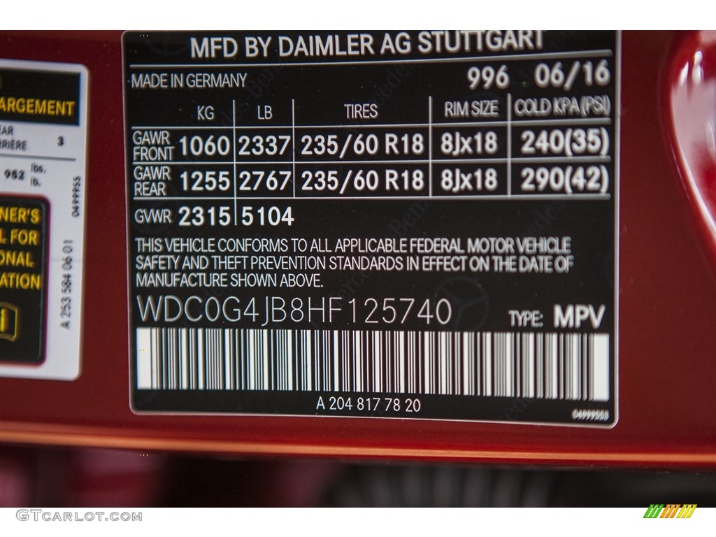 2017 GLC Color Code 996 for designo Cardinal Red Metallic Photo #115252045
