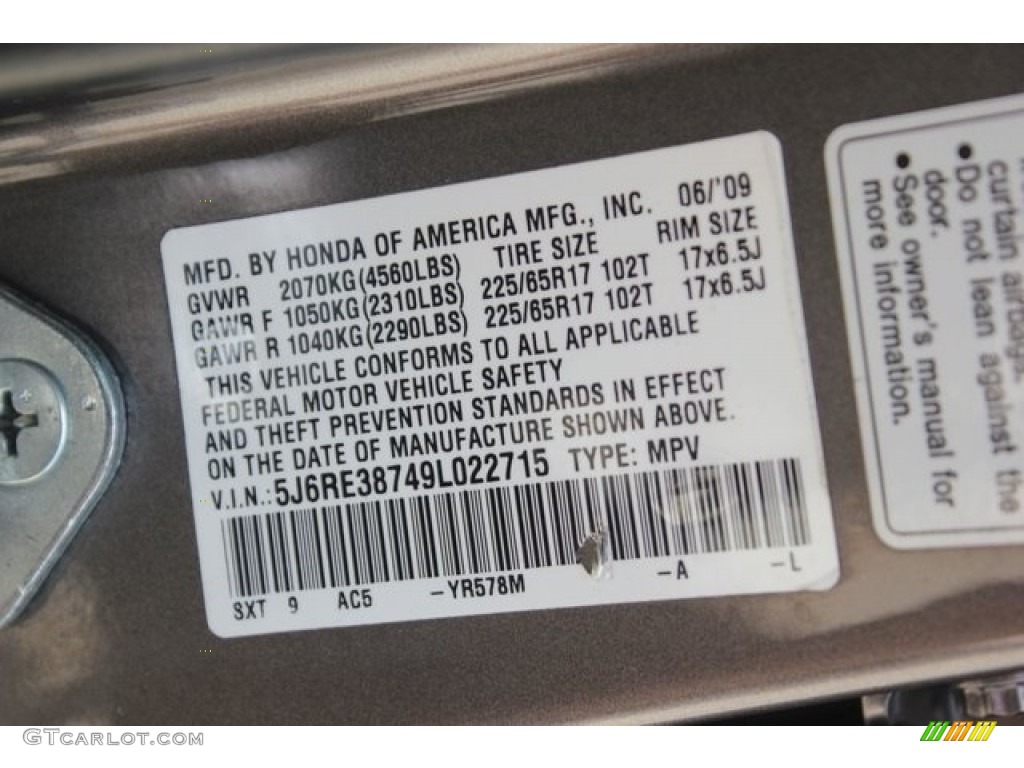 2009 CR-V EX-L - Urban Titanium Metallic / Black photo #46