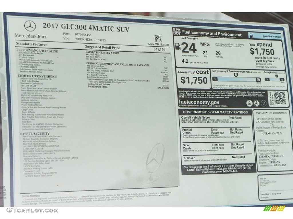 2017 Mercedes-Benz GLC 300 4Matic Window Sticker Photo #115269313