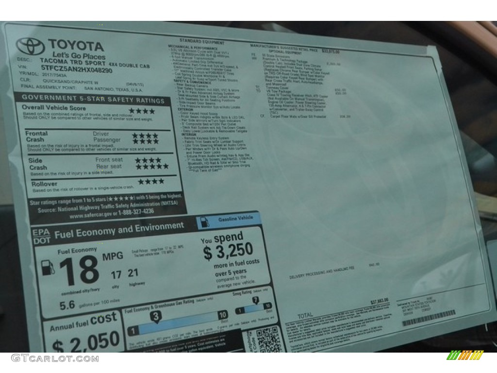 2017 Toyota Tacoma TRD Sport Double Cab 4x4 Window Sticker Photos
