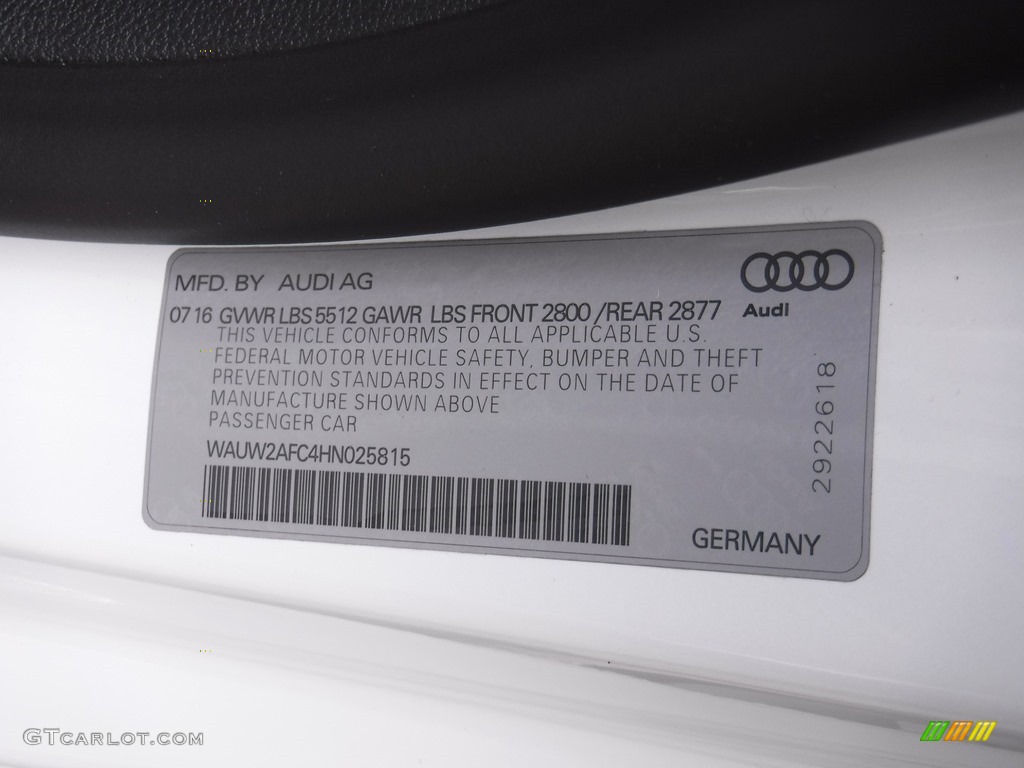 2017 A7 3.0 TFSI Premium Plus quattro - Glacier White Metallic / Black photo #45