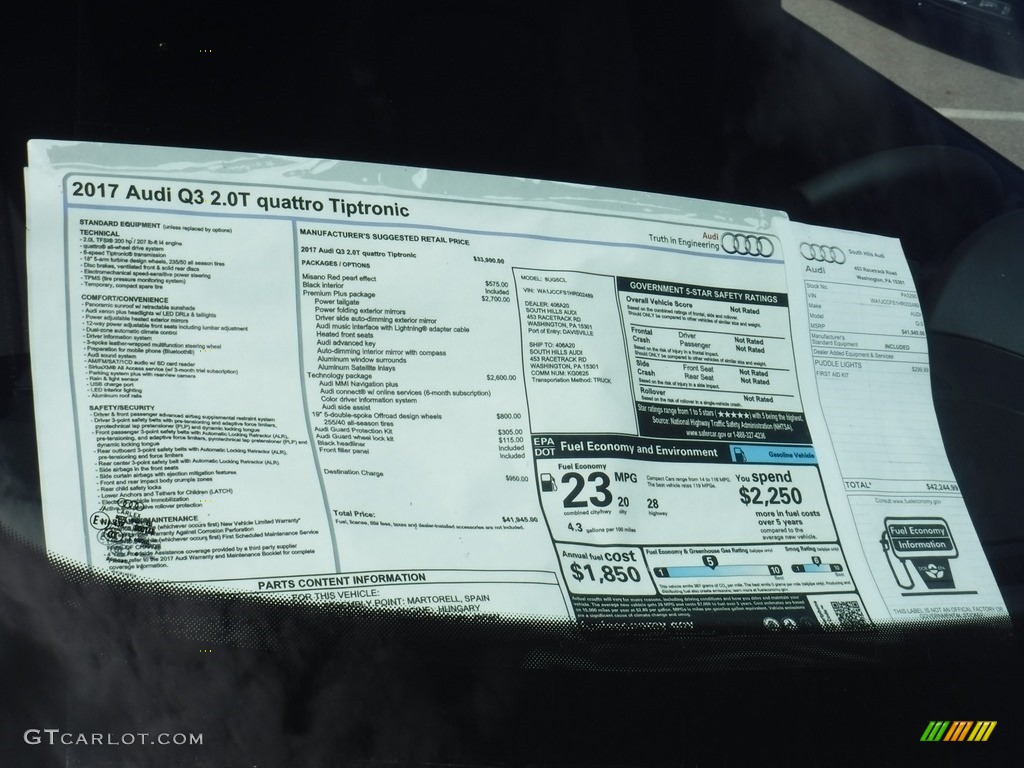 2017 Audi Q3 2.0 TFSI Premium Plus quattro Window Sticker Photo #115282300