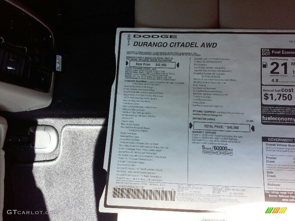 2017 Dodge Durango Citadel AWD Window Sticker Photo #115284013