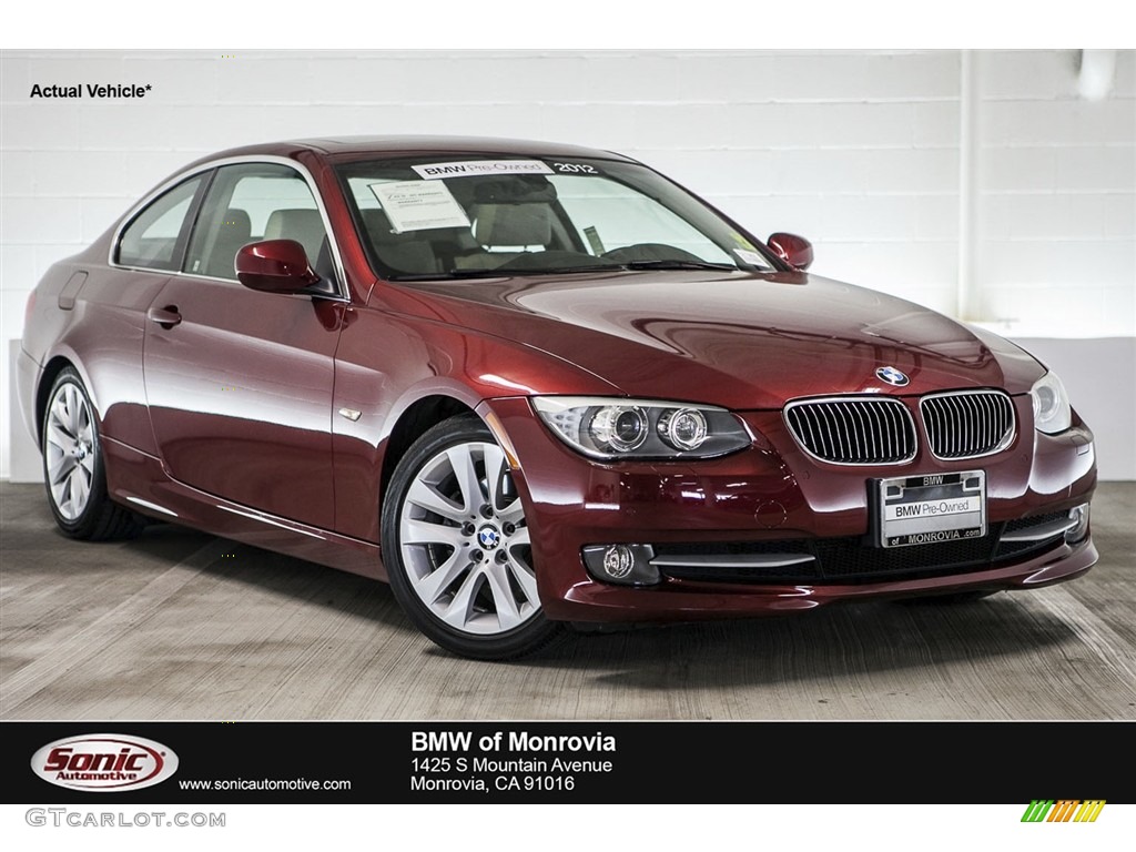 2012 3 Series 328i Coupe - Vermilion Red Metallic / Oyster/Black photo #1