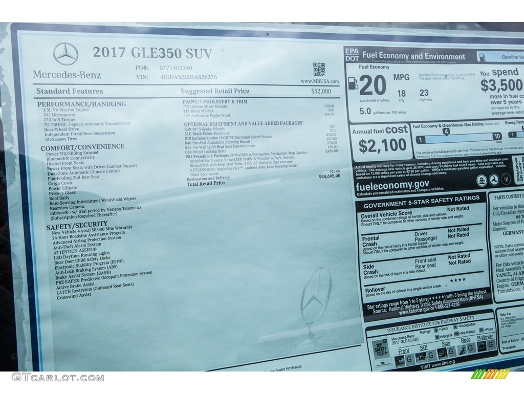 2017 Mercedes-Benz GLE 350 Window Sticker Photo #115335249