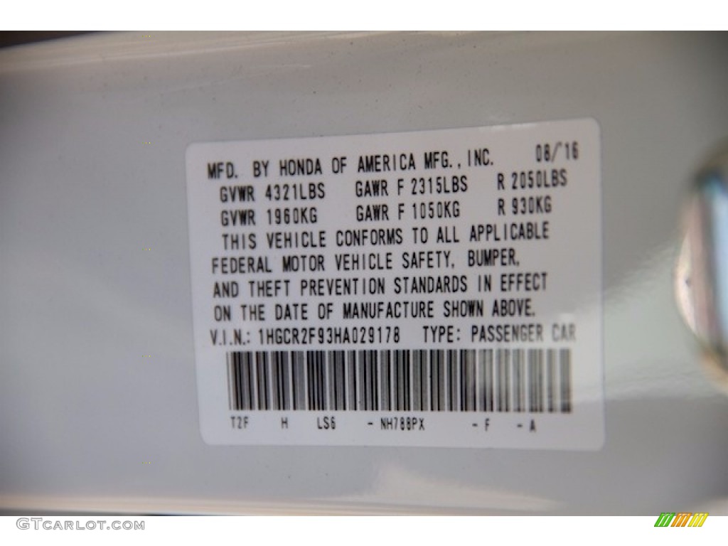 2017 Accord Color Code NH788PX for White Orchid Pearl Photo #115344536