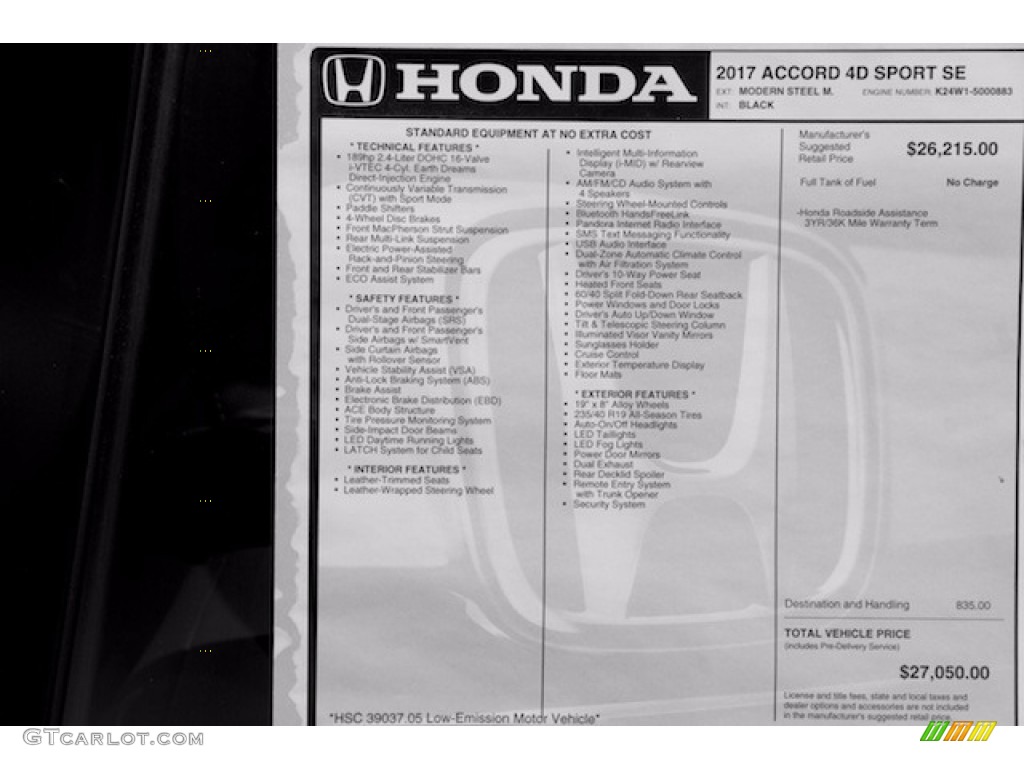 2017 Honda Accord Sport Special Edition Sedan Window Sticker Photo #115345247